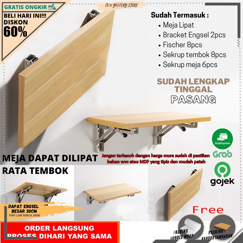 Meja Lipat Dinding Gantung Komputer Belajar Kerja Rias Makan Laptop Leptop Siku Ambalan Panjang Lebar 100x40 80x40 60x40 Kayu Dinding Tembok Tempel Satu Set Bracket Anak Perlengkapan Dapur Rumah Kamar Untuk Jualan Besar Aesthetic Estetik Murah Minimalis