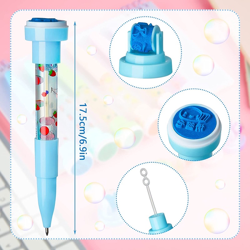 Haile 5in1 Ballpoint Pen Bubbler Pen Dengan Stamp Mainan Pulpen Cair Motion Bubbler Pen, Bolpoin Ballpoint Lucu Perlengkapan DIY Sekolah