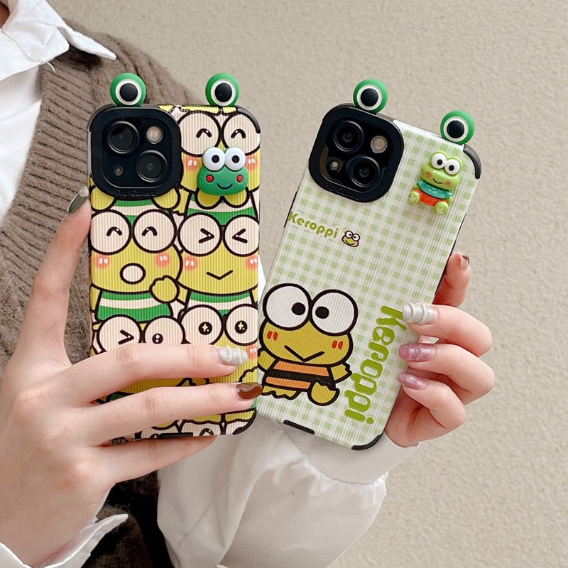 IPHONE Gaya Telinga Kodok Hijau Boneka 3D Kartun Soft Case Kulit HP iP Iphone7 8 14+Plus SE 2020 X XS XR 11 12 13 14 Pro Max Cewek Casing Apple