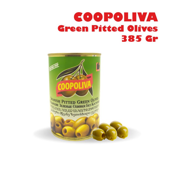 COOPOLIVA Green Pitted Olives / Buah Zaitun Hijau Utuh 385 Gr