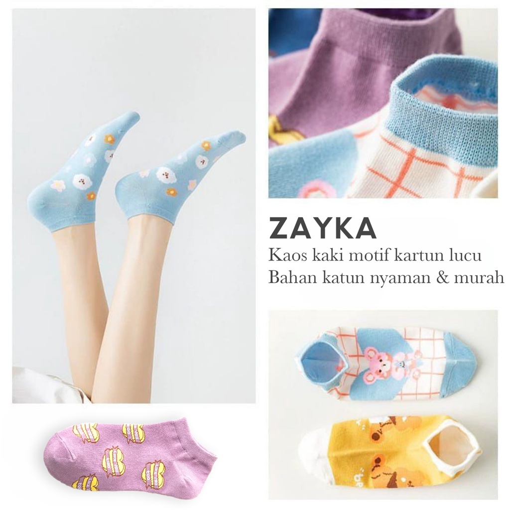 ZAYKA==Kaos Kaki Wanita Motif Karakter Kartun 2D Bahan Katun Lembut Produk Impor Terbaru