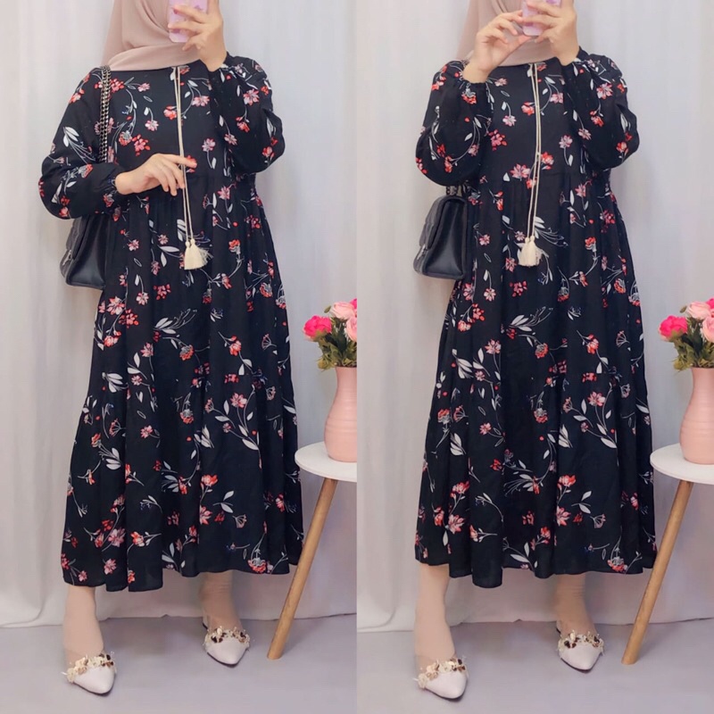 Midi Dress Rayon Premium / Midi Dress Motif Bunga / Home Dress Rayon Motif Premium / Gamis Midi Rayo