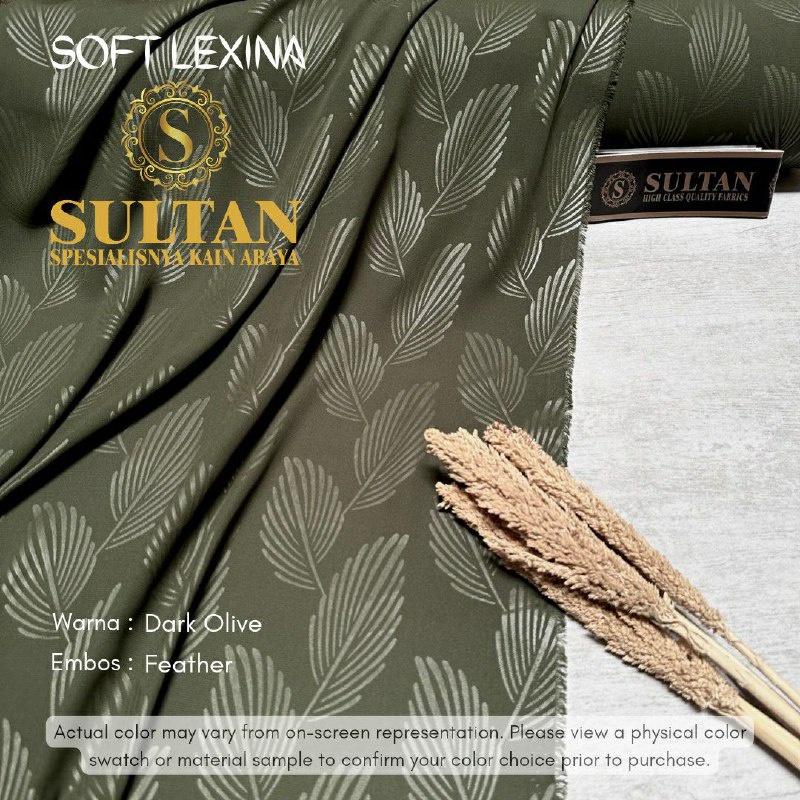50CM EMBOS FEATHER SOFT LEXINA DARK OLIVE KAIN ABAYA SULTAN (MEREK LAMA: SOFT LEXUS)