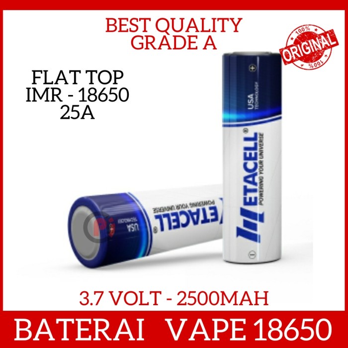 ORIGINAL METACE Baterai 18650 Flat Top 3.7V 25A 2500mAH Kapasitas Real