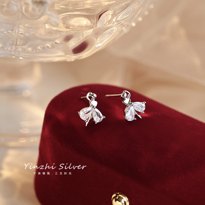 French Gentle Crystal Earrings Mini Premium925 Perak Anting Pin Aksesoris Wanita Hadiah