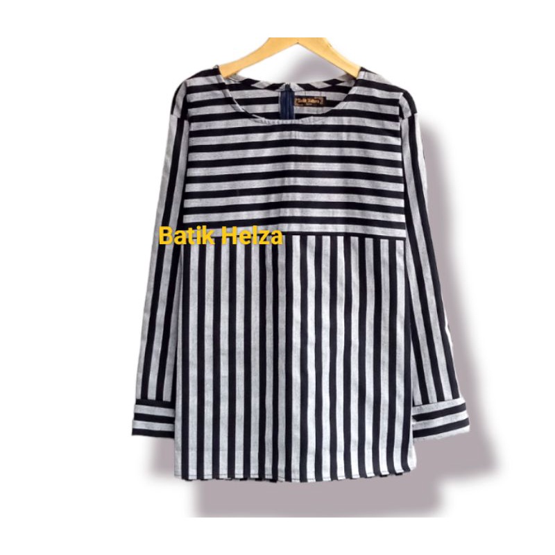 Blus Batik lurik wanita modern solo Resleting belakang cocok untuk Kerja