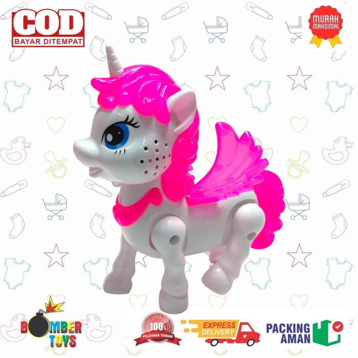 MAINAN ANAK BINATANG WALKING UNICORN KUDA PONI LUCU LAMPU MUSIK MURAH