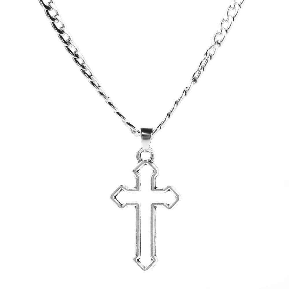 Woman Korea ins Jesus Cross Pendant Necklace Kalung Warna Perak