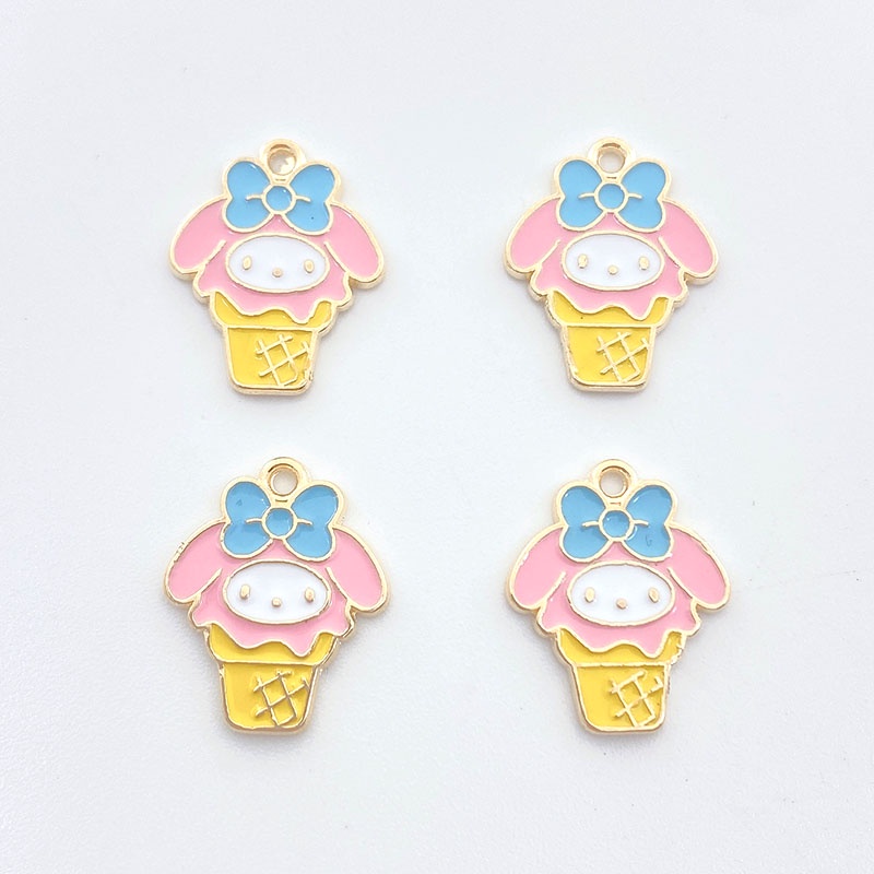 4 Pcs alloy enamel Hewan Lucu Es Krim Liontin Kalung handmade DIY Membuat Perhiasan Aksesoris