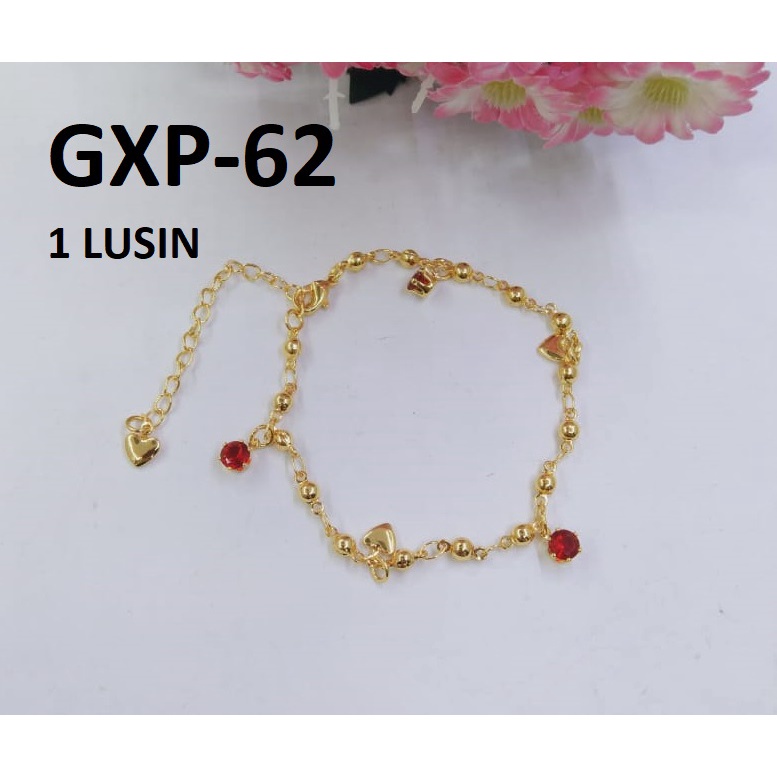[1 LUSIN ISI 12] GELANG XP RANTAI EMAS GOLD DIAM MERAH HATI TERMURAH / DUNIA GELANG TERBARU