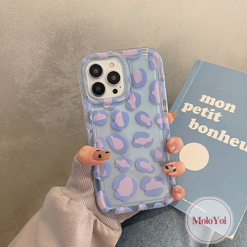 IPHONE Casing Ponsel Kompatibel Untuk Iphone11 14 13 12 Pro MAX X XS MAX XR 6 6S 78 Plus SE 2020 Ins Ungu Leopard Print Kamera Perlindungan Shockproof Airbag Lembut TPU Case Cover