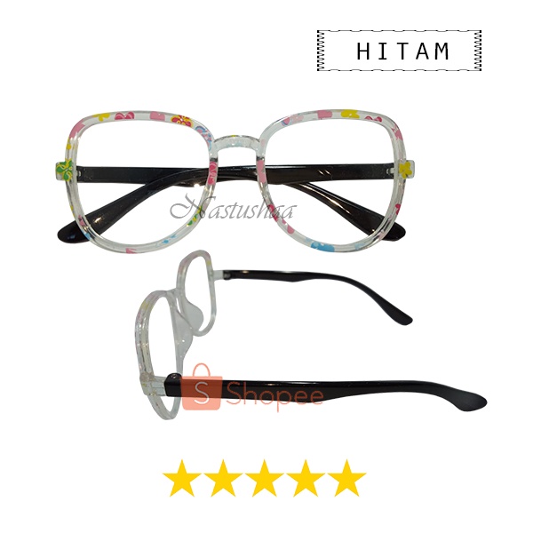 Kacamata Anak cewe Anti Radiasi Bingkai Segi 5 Cat Eye Motif Bunga Terkini Lucu Cute Kacamata Komputer Anak Lensa Blueray Fashion Korea Kids FREECASE