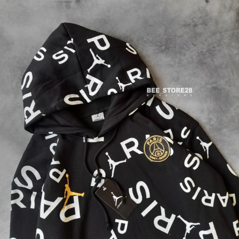 SWEATER HOODIE JORDAN PARIS PSG FULL PRINT HITAM FULLTAG &amp; LABEL