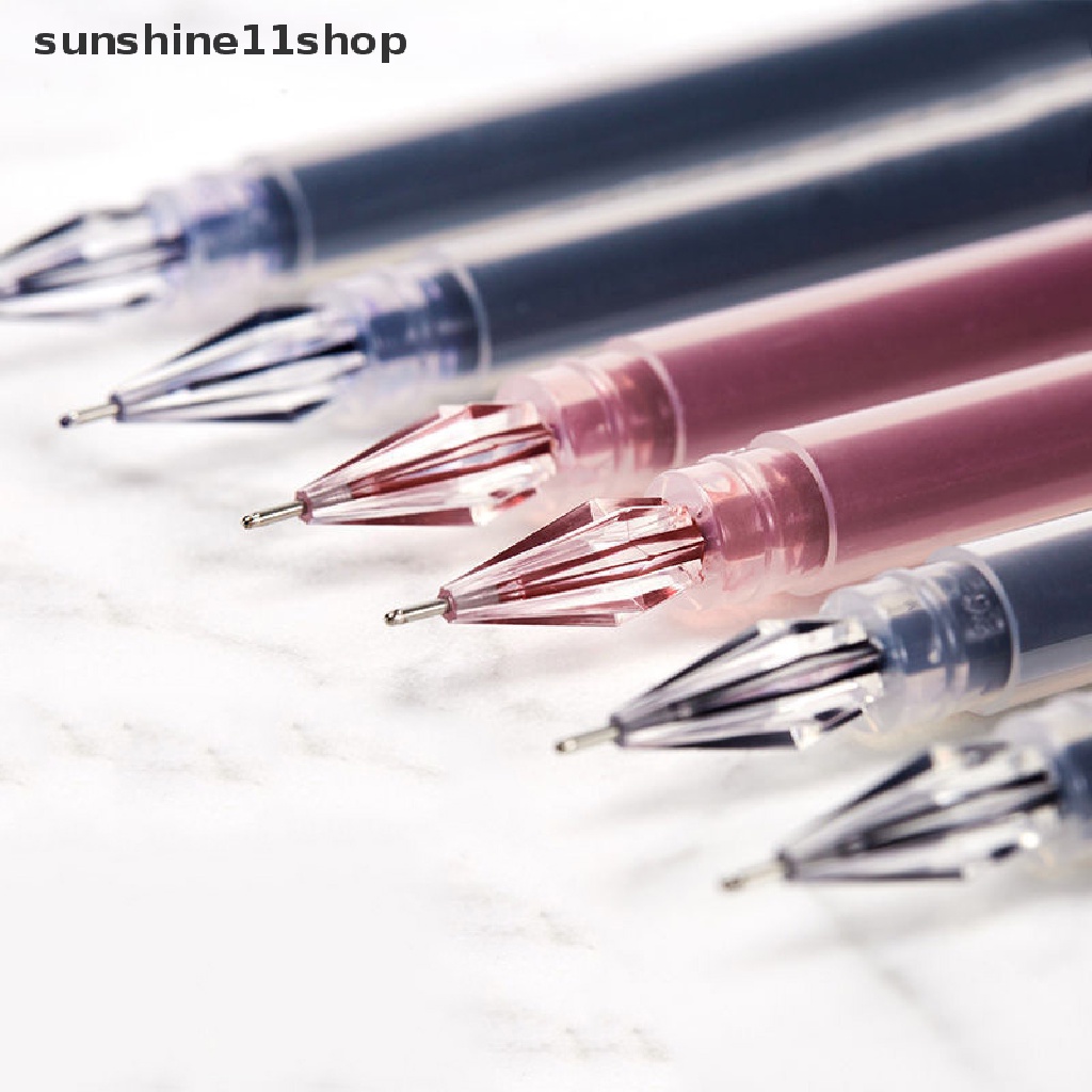 Sho 6pcs/Set 0.38mm Kapasitas Besar Tinta Berlian Tip Gel Pen Hitam/Biru/Merah Isi Ulang Ujian Tanda Tangan Wrig Perlengkapan Kantor Sekolah N