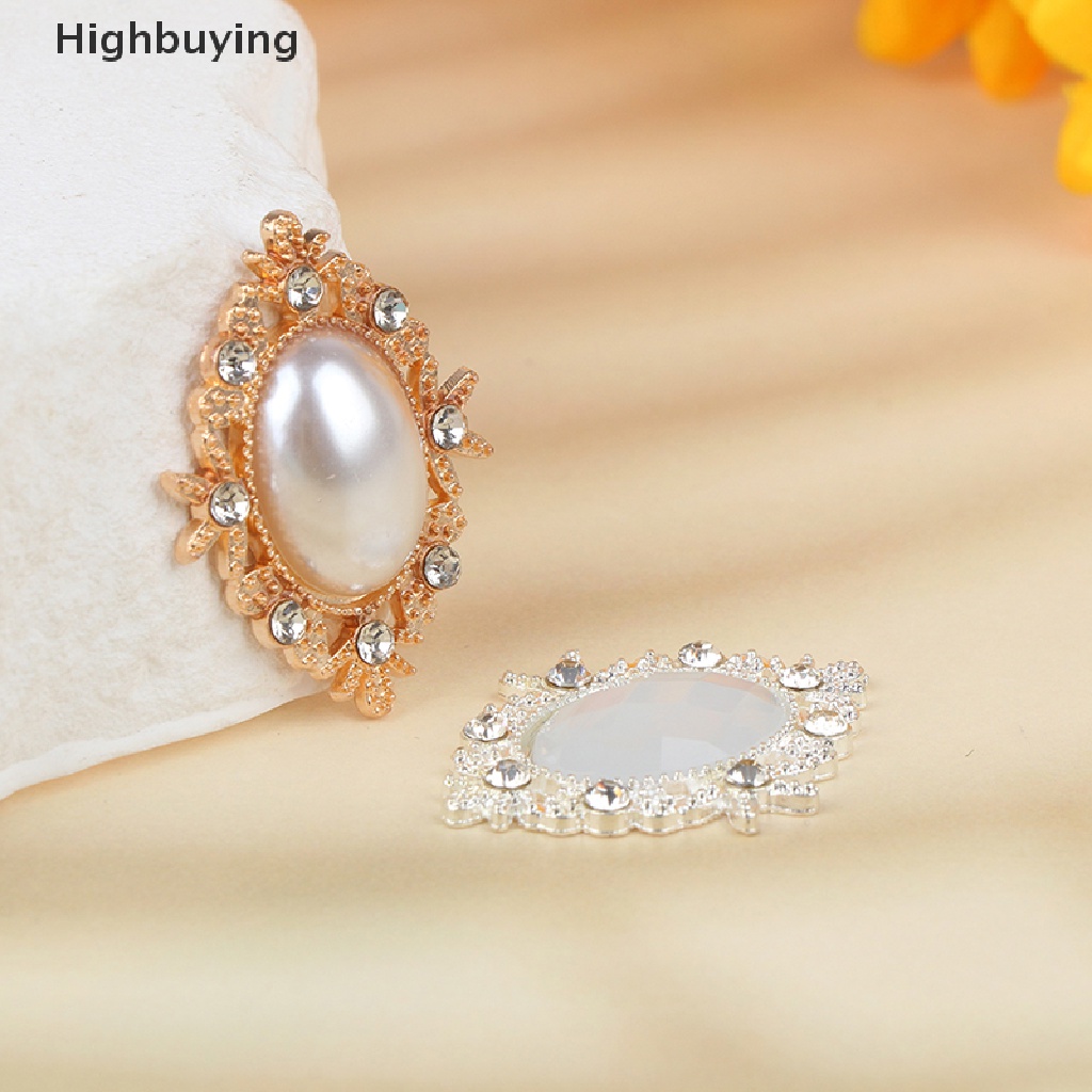 Hbid 10pcs 32 * 25mm Retro Oval Pearl Alloy Rhinestone Button Jewelry Hairpin Clothing Wedding Decoration Handmade Diy Accessories Glory