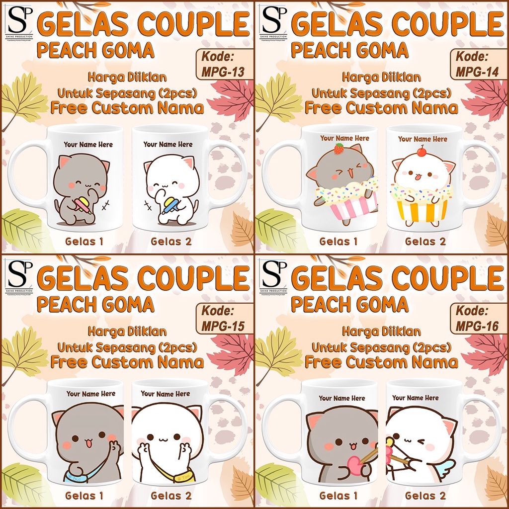 Mug Gelas Peach Goma Edisi Valentine Lucu Bisa Custom Nama