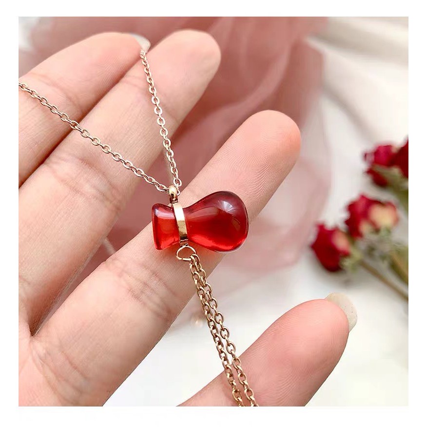 Kalung Rantai Klavikula Pendek Desain Botol Anggur Merah Labu Bahan Titanium Steel Lapis Rose Gold 18K