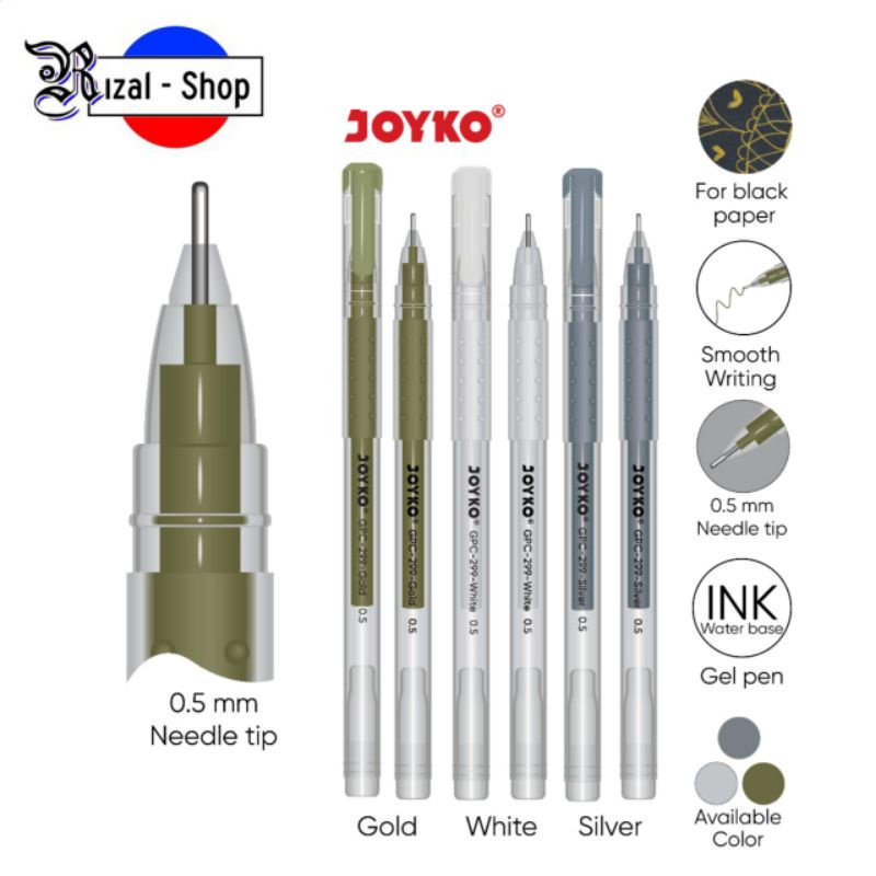 

Gel Pen Pulpen Joyko GPC-299 White / Silver / Gold 0.5 mm