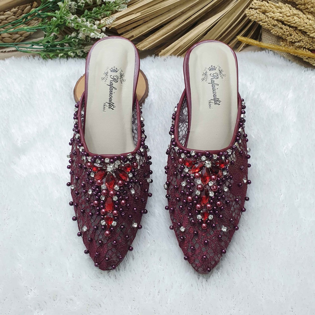 Sepatu wedding pesta Cantik Asri Burgundy 7cm tahu