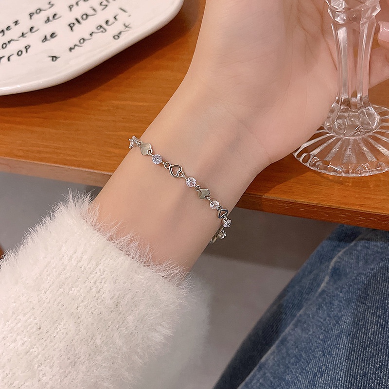 Gelang Kristal Hati Simple Gelang Rantai Silver Untuk Aksesoris Perhiasan Wanita