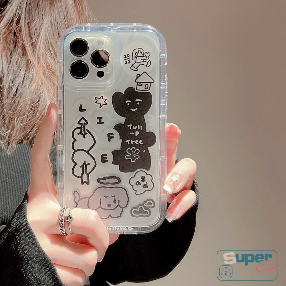 Case Stiker Cinta Hati Kompatibel Untuk iPhone 7Plus 13 11 14 12 Pro Max7 8 Plus X XR 6 6S XS MAX SE 2020 Kartun Lucu Graffiti Anjing Yang Indah Shockproof Airbag Bening TPU Soft Cover