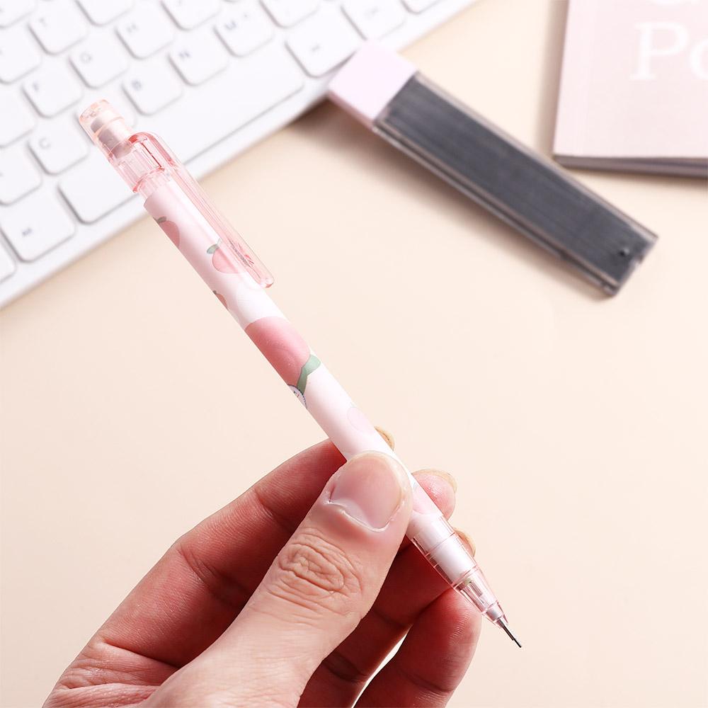 Pensil Mekanik Agustina Perlengkapan Sekolah Alat Tulis Pensil Refill Alat Tulis Peach 0.5mm Press Pen