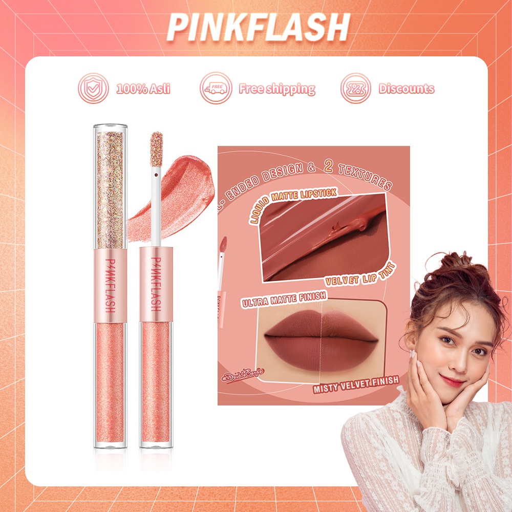 PINKFLASH 2IN1 Lipstik Madam Kosmetik Double Effect Lipstik Ombrelips Liquid Matte Velvet Lipstick Lightweight High Doub