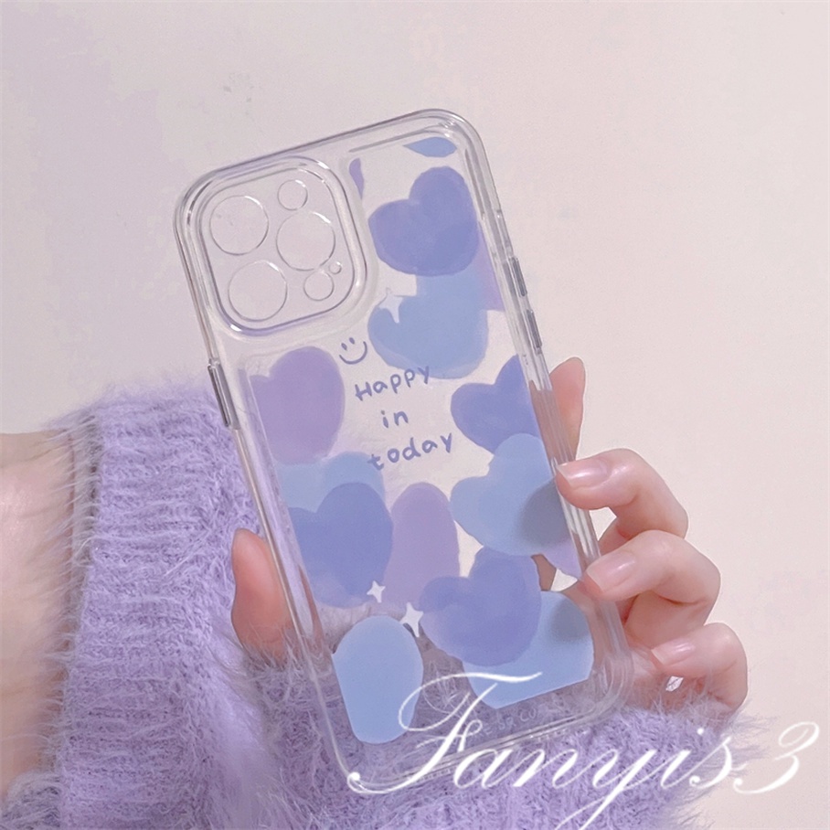 Compatible For iPhone 14 13 12 11 Pro Max X XR Xs Max 8 7 6 6s Plus SE 2020 Kompatibel Untuk Happy Purple Heart Phone Case Clear TPU Soft Cover Pelindung