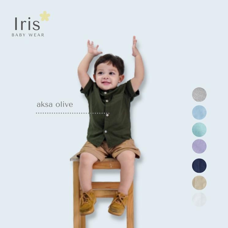 ◙ Iris Baby Wear - Atasan Kemeja Bayi Koko Anak Laki Laki Polos Linen Lengan Pendek Bayi Kemko Anak 