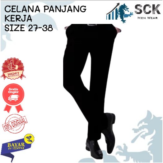 Celana Panjang Pria ACCERO Pola Standar Plui Hitam / Bawahan Basic Formal Bahan Katun / Pakaian Kerja Kantor  sckmenwear GROSIR