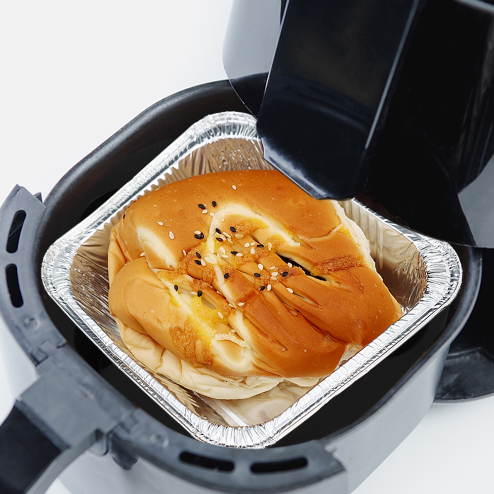 10pcs Square Air Fryer Liner Kotak Tidak Lengket Aluminium Foil Tin Paper Tray Tahan Panas Greaseproof Memanggang Pan BBQ Baking Aksesoris Memasak