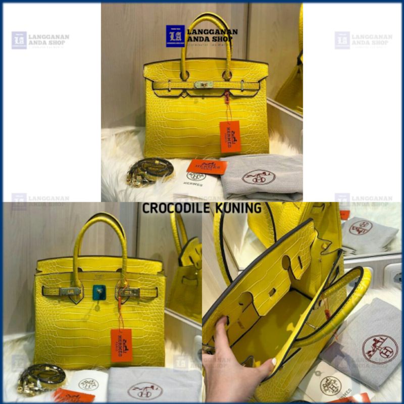 Tas 20879Hermes Crocodile Kuning Uk30 | Tas Selempang Wanita Import