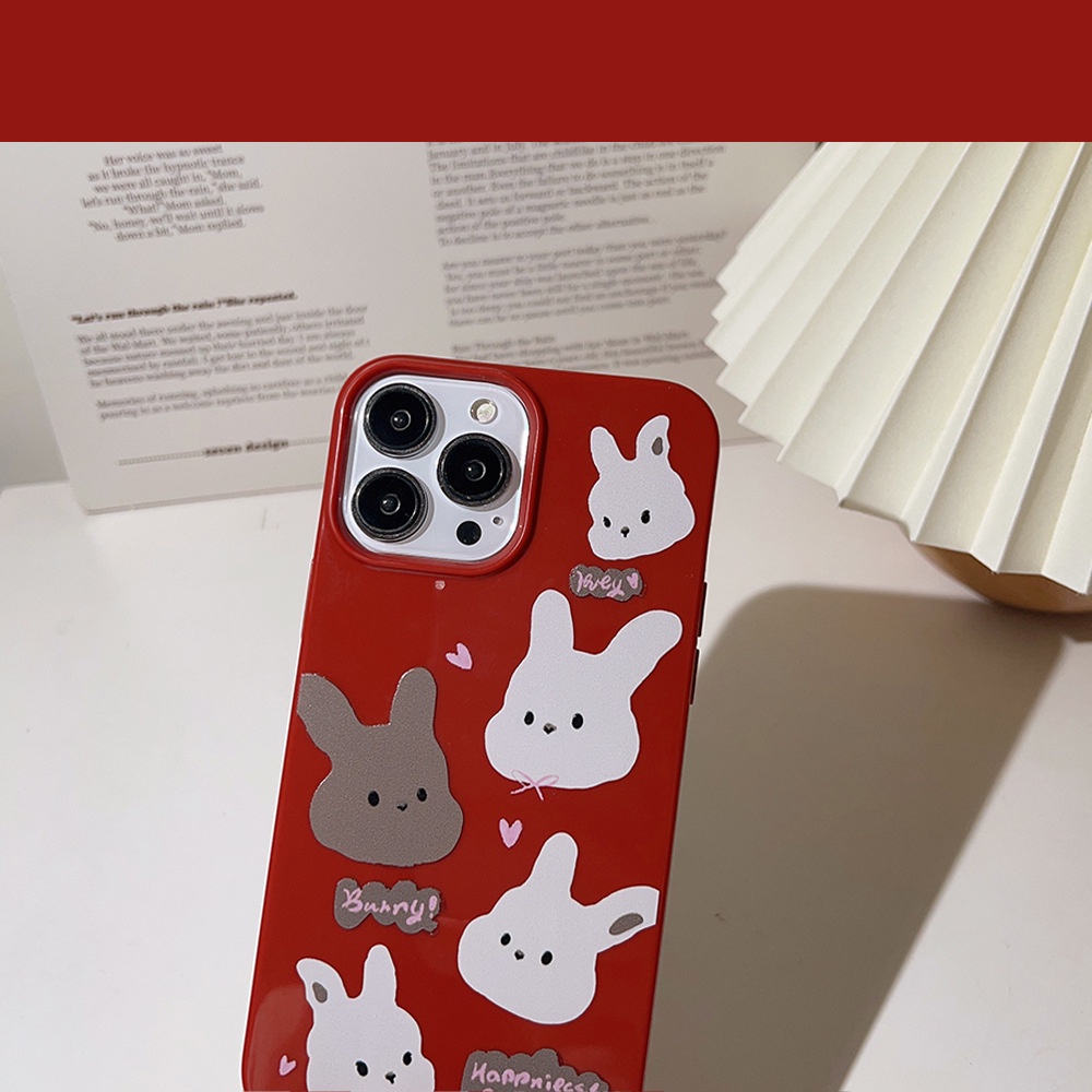 IPHONE Ins Lucu Kelinci Putih Claret Case Untuk Iphone14 11 12 13 X XS XR PRO MAX Casing Cover Pelindung AT0007