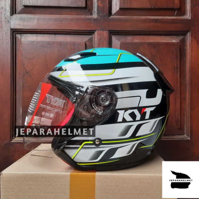 Helm KYT DJ maru Motif #13 Blueis Biru Putih Glossy Original | Helm KYT DJ Maru Halfface Motif Origi