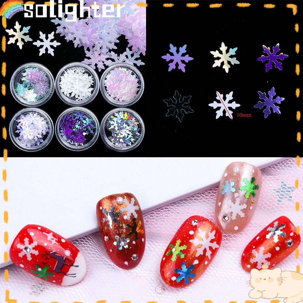 Solighter Snowflake Nail Sequin DIY Glitter Warna Campur Musim Dingin Stiker