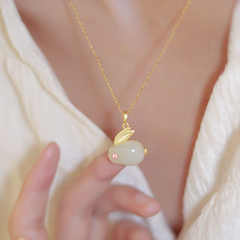 Kelinci Lucu Kalung Untuk Wanita Liontin Beruntung Giok Hadiah Fashion Kalung Perhiasan