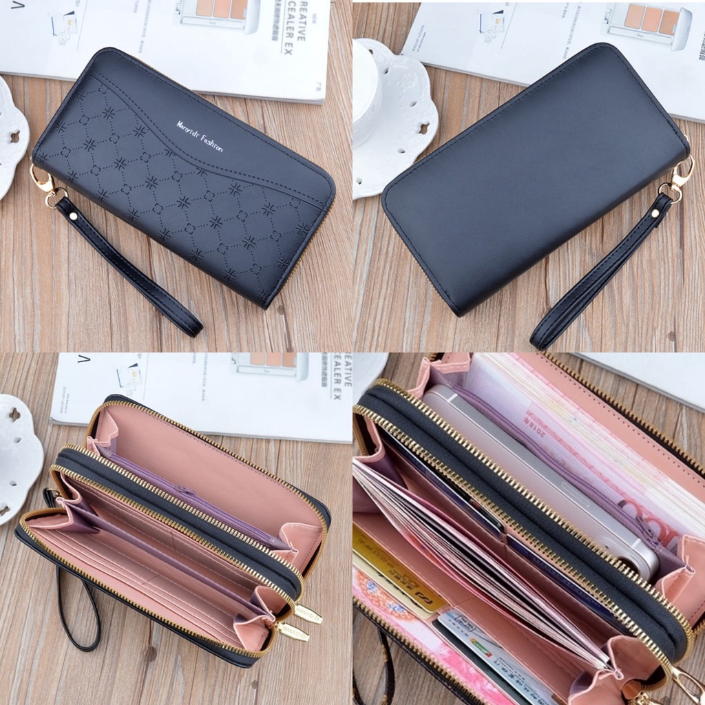 DOMPET PANJANG WANITA 2 RESLETING MUAT HP KEKINIAN CEWEK IMPORT PREMIUM KULIT HITAM MODICA BRANDED BATAM WA639B5 KARTU KOIN REMAJA SIMPLE LUCU KOREA FASHION