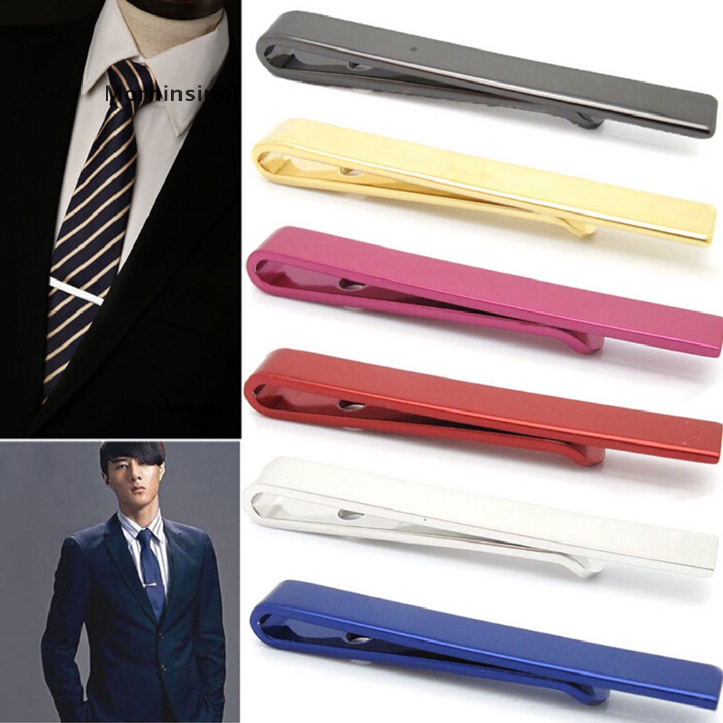 Mornin Mens Stainless Steel Silver Tone Simple Daster Tie Bar Clasp Klip Penjepit Pin 4CM id