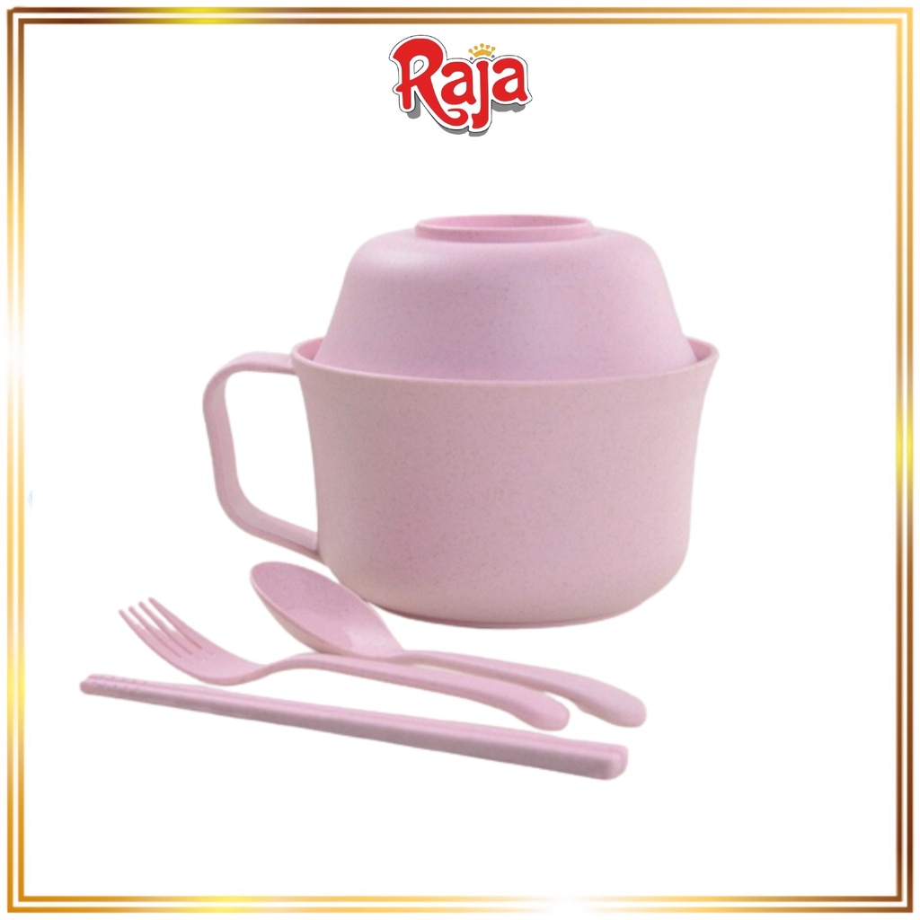 Raja Grosir | Mangkok / Mangkuk Mie / Wheat Straw Bowl / Plastik Microwave Set Isi 5 | Alat Saji Mak