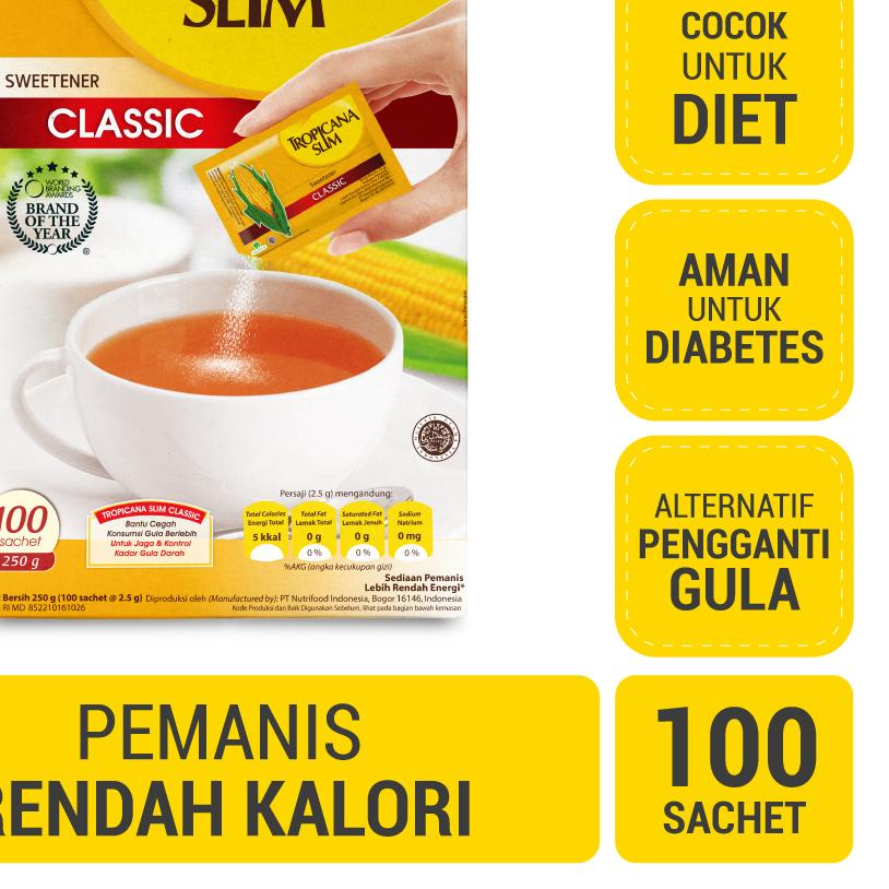 

℗ Tropicana Slim Sweetener Classic 100 sachet - Pemanis untuk Bantu Batasi Gula ➲