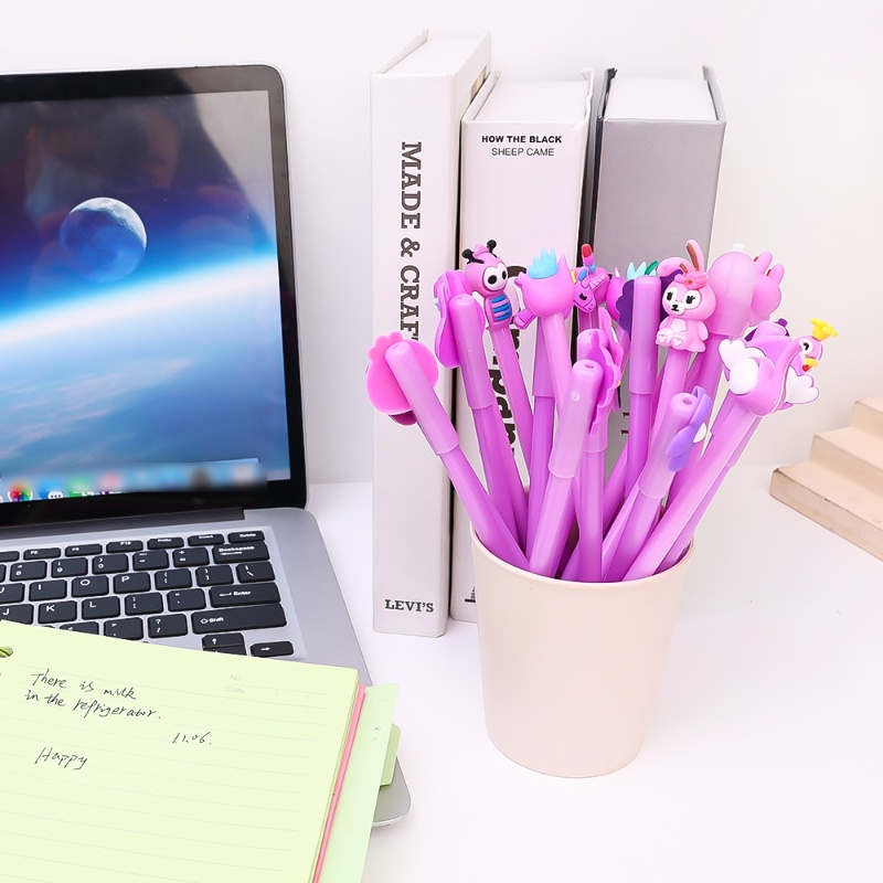 20pcs Tulisan Pena Netral Halus Dengan Tas Pulpen Gadis Lucu Pulpen Alat Tulis Kreatif Kartun Ujian Pena 0.5mm Tinta Hitam Tanda Tangan Pena Alat Highlight Siswa