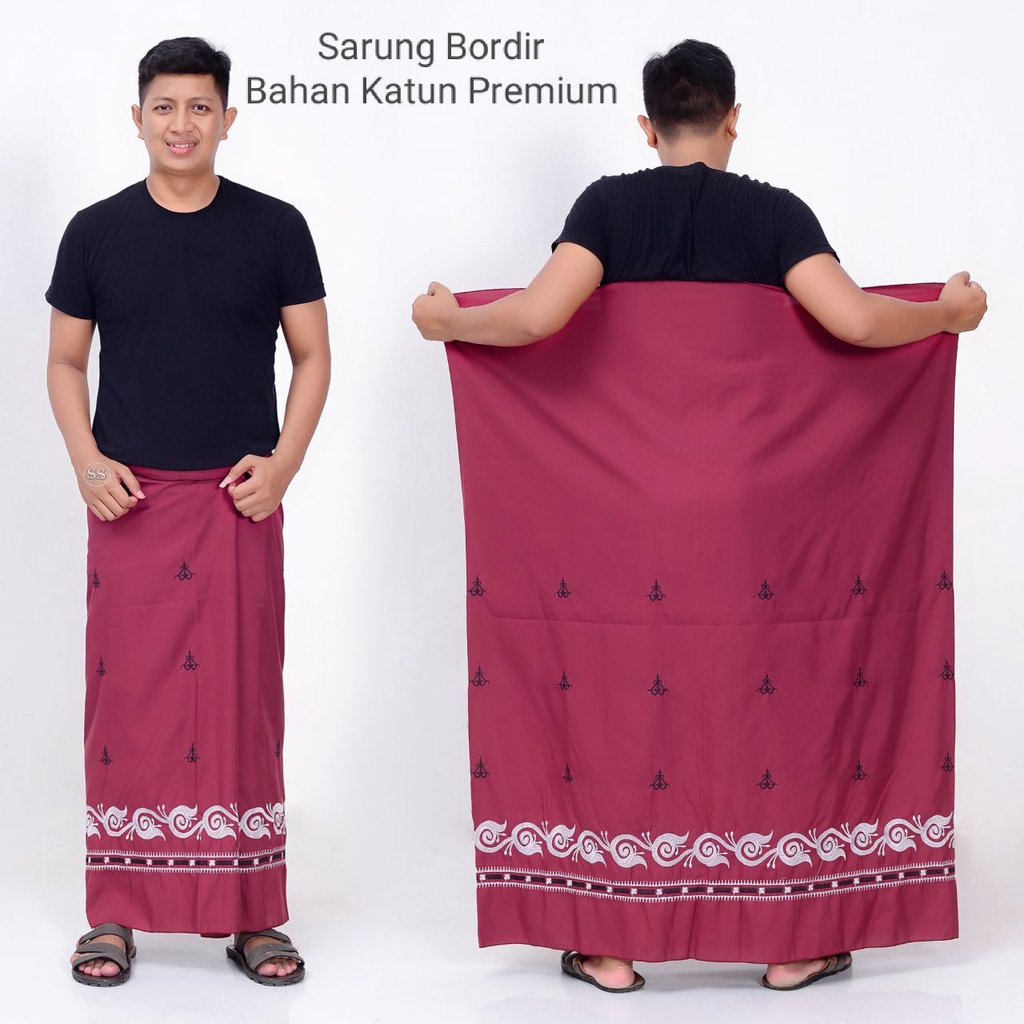 Sarung Katun Bordir Polos Dewasa / Sarung Bordir Aceh Premium / Sarung Wadimor / Sarung Bhs / Sarung Pria