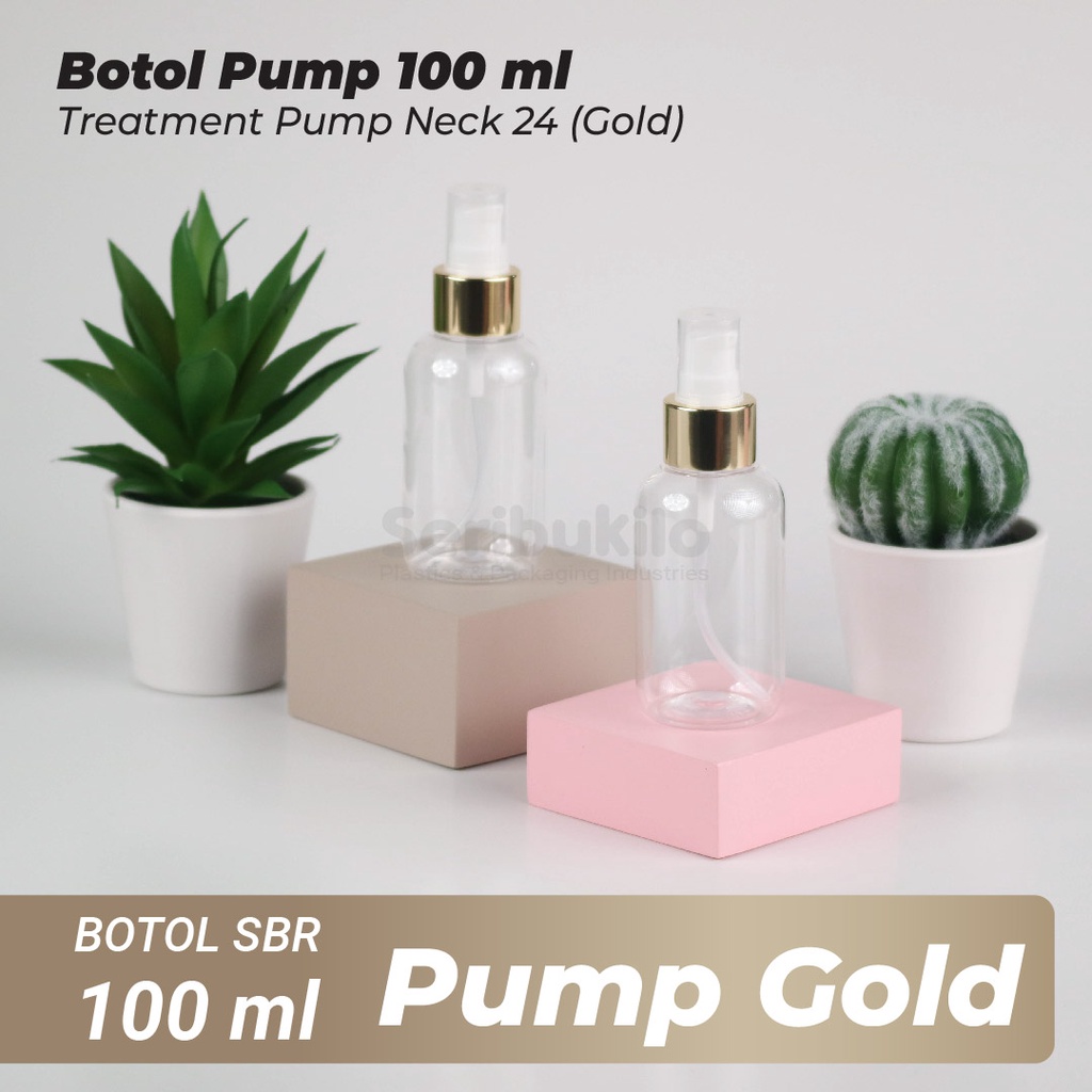 Botol Pump 100 ml SBR Gold/Botol PET Treatment Pump 100 ml Gold Half Cover