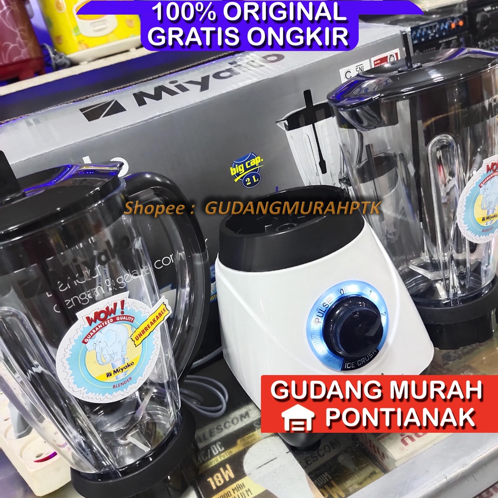 Blender Miyako 2 TABUNG JUMBO ANTI PECAH 1.5 liter BL-52 PI Pelumat dengan 2 Gelas Container bahan plastik 1,5 L Penghancur Es Batu