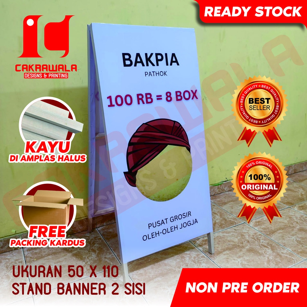STAND BANNER KAYU BAKPIA KUKUS UKURAN 50 X 110 - STANDING BANNER KAYU - SEGITIGA BANNER KAYU - SEGIT