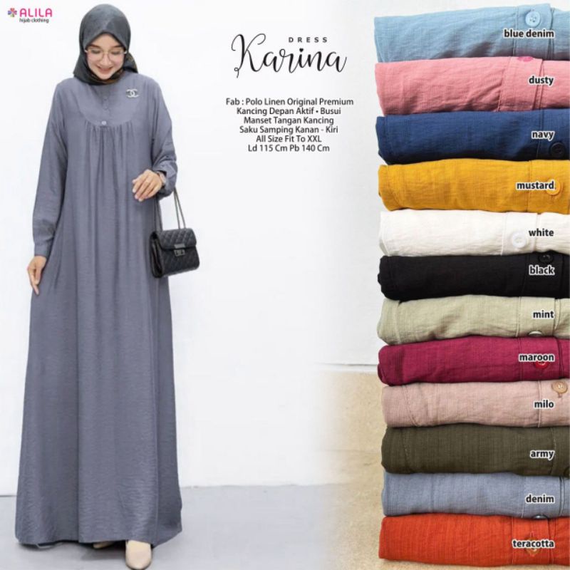 KARINA DRESS ORI ALILA | Dress Polo Linen Original Premium | Busui