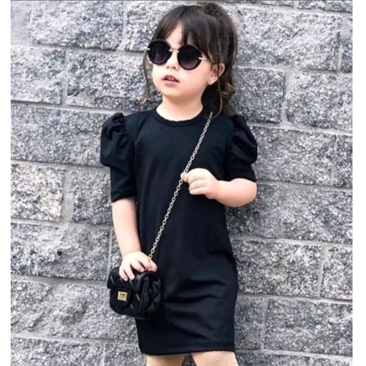 Dress Anak Rajut Lengan Balon Tunik Usia 2 3 4 5 Tahun Baju Casual Model Kekinian