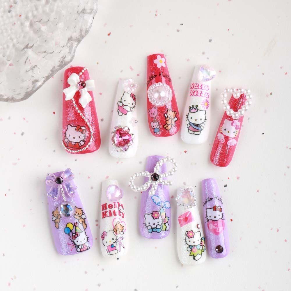 Mxbeauty Kartun Stiker Kuku Wanita Lucu Cinta Hati Ikatan Simpul Manikur Aksesoris Beruang Kitty Cat Nail Stickers