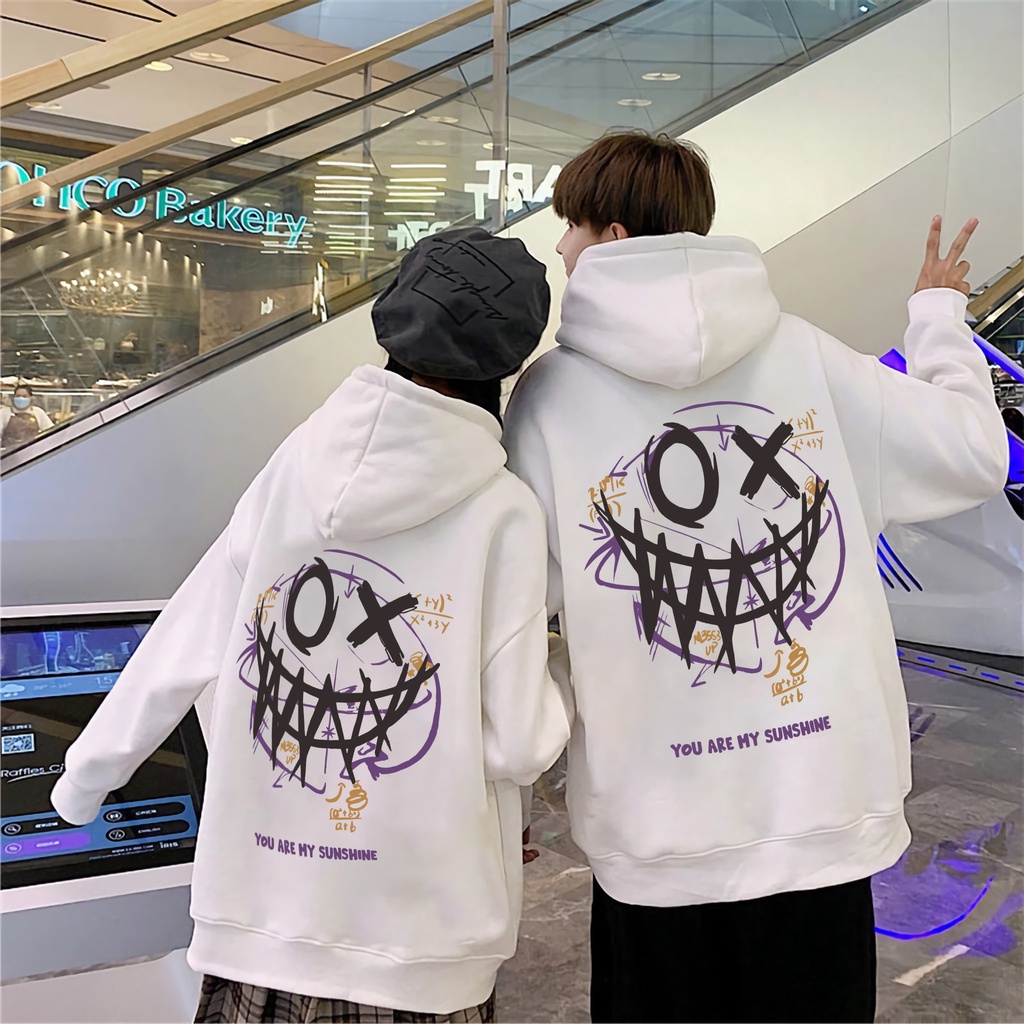 Hoodie Couple Pria Wanita You are My Sunshine Hip Hop Hoodie Gambar Setan Sweter Antik Pasangan Musim Gugur Musim Dingin Mode Atasan Serbaguna Kaus Gotik Pakaian Harajuku Y2k Korea