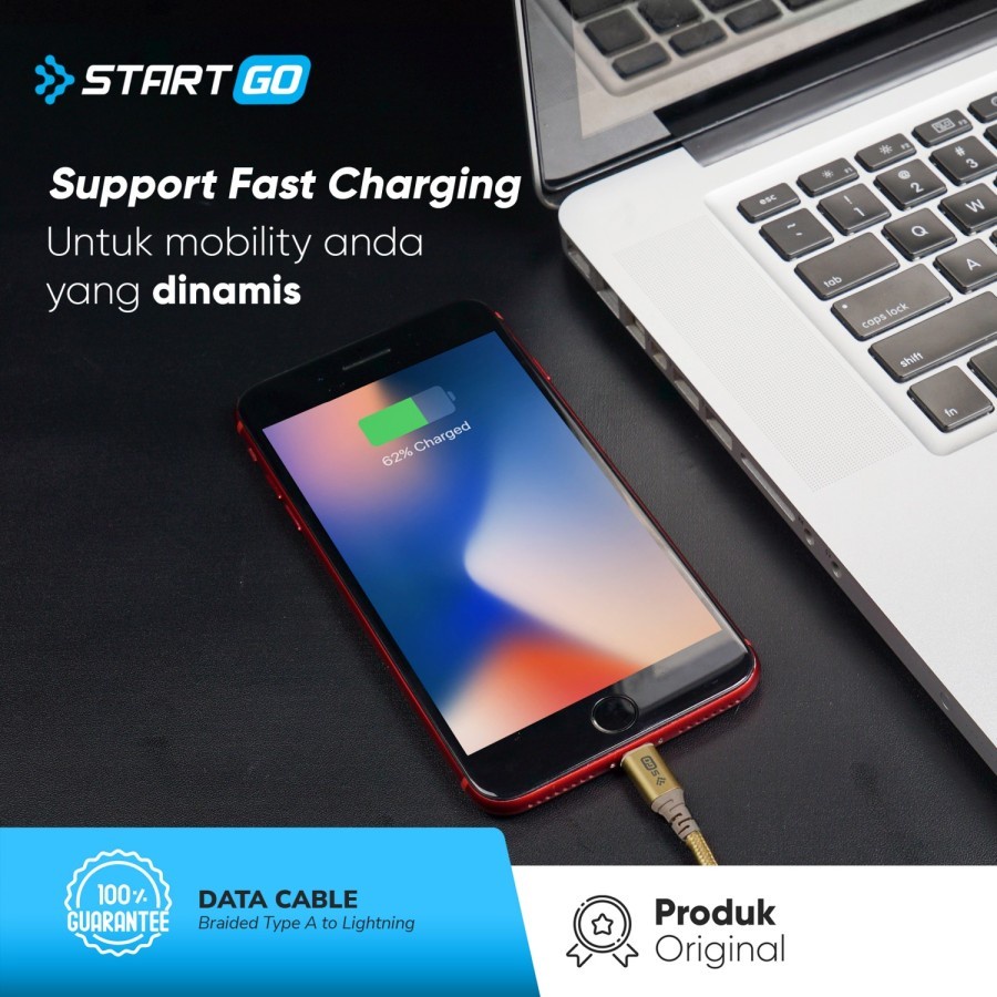 Startgo Kabel Data Fast Charging 3A USB Nylon NA Lightning iPhone